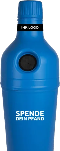 Pfandbehälter in Flaschenform, blau
