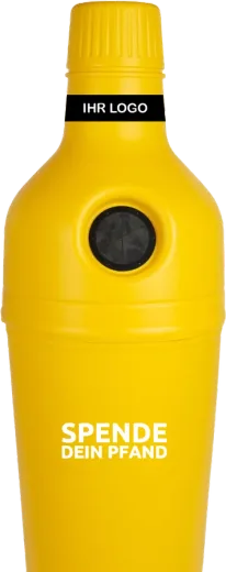 Pfandbehälter in Flaschenform, gelb