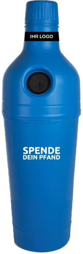 Pfandbehälter in Flaschenform, blau