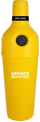 Pfandbehälter in Flaschenform, gelb