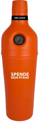 Pfandbehälter in Flaschenform, orange